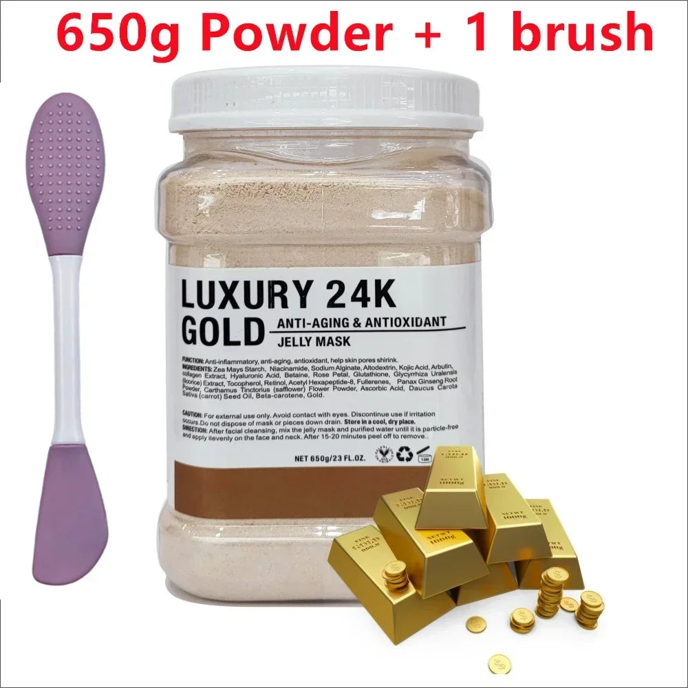 650g Chamomile Hyaluronic Acid Facial Moisturizing Mask Powder with Silicone Brush Increasing Skin Elasticity Rose Jelly Mask Oasis Select B- Gold