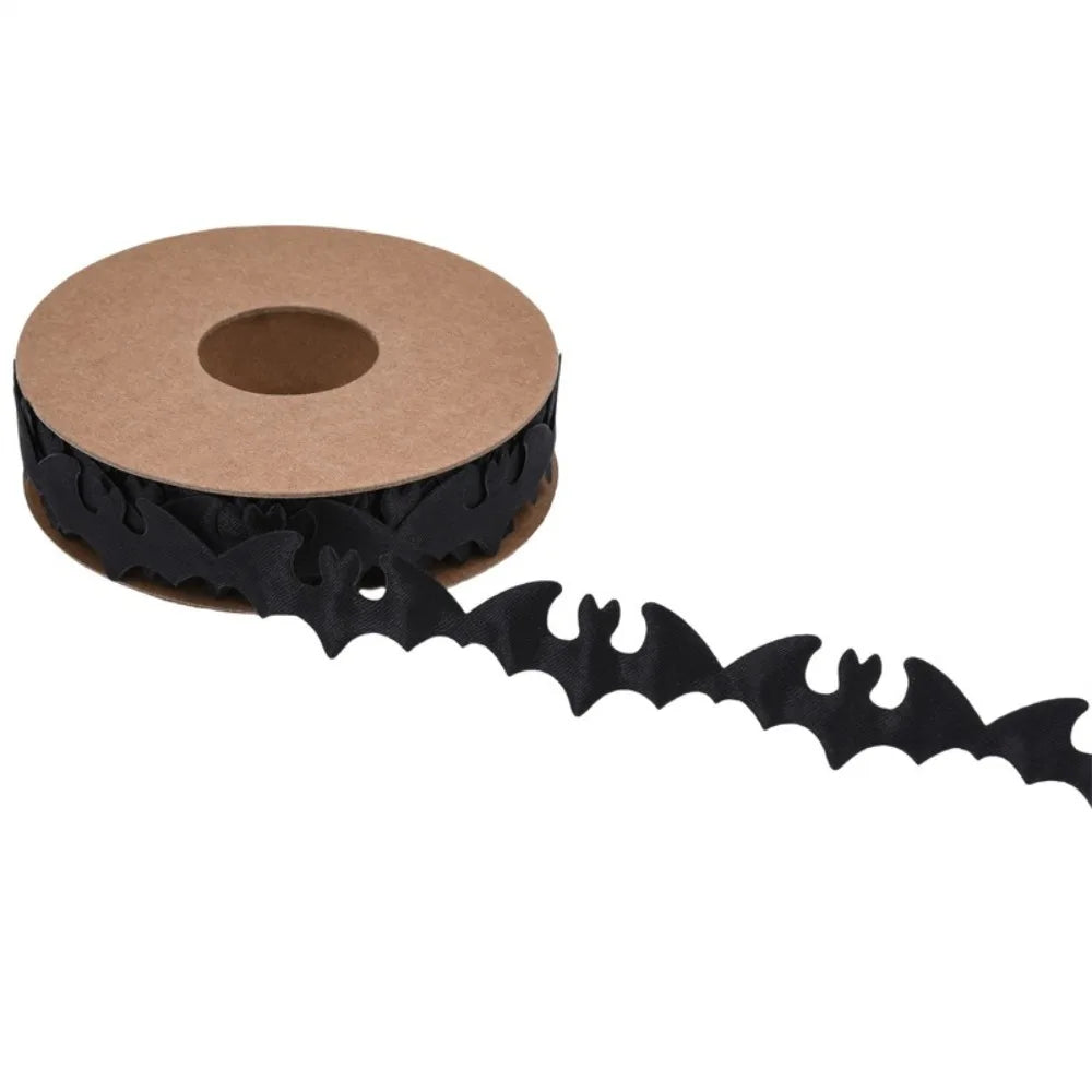 Embossed Design Halloween Ribbon 10m Length Handmade Pumpkin Ribbon DIY Ribbon Polyester Material Ghost Ribbon Gift Wrapping Oasis Select Black