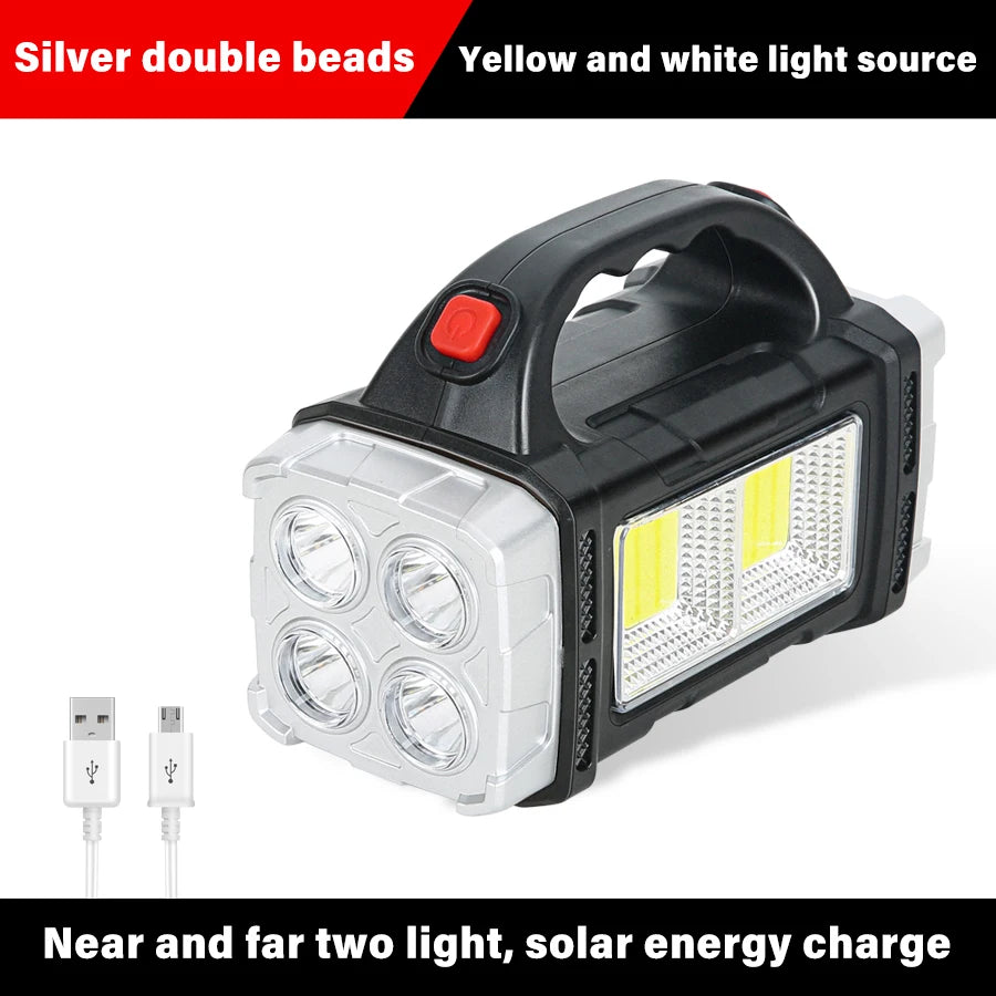 7 LED Rechargeable Camping Flashlight | COB Side Light & Solar