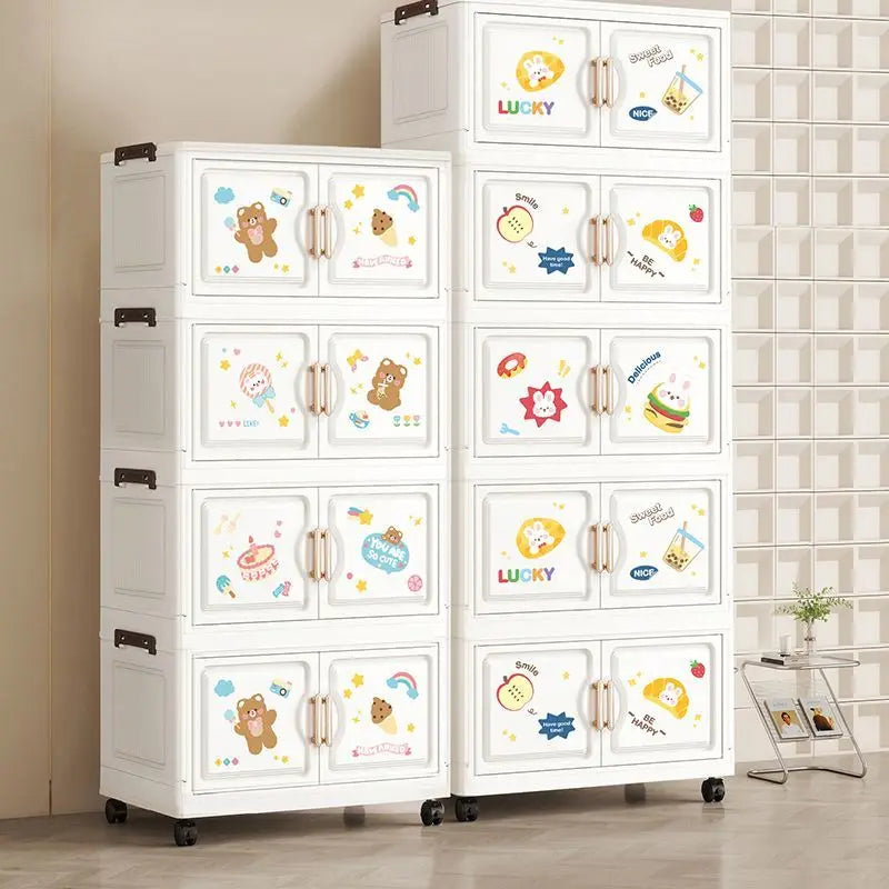 18.9 Inch Cartoon Foldable Storage Box,1-6 Tier Heavy-Duty Rolling Organizer,2 Colors for Bedroom/Living Room/Kitchen/Study Oasis Select