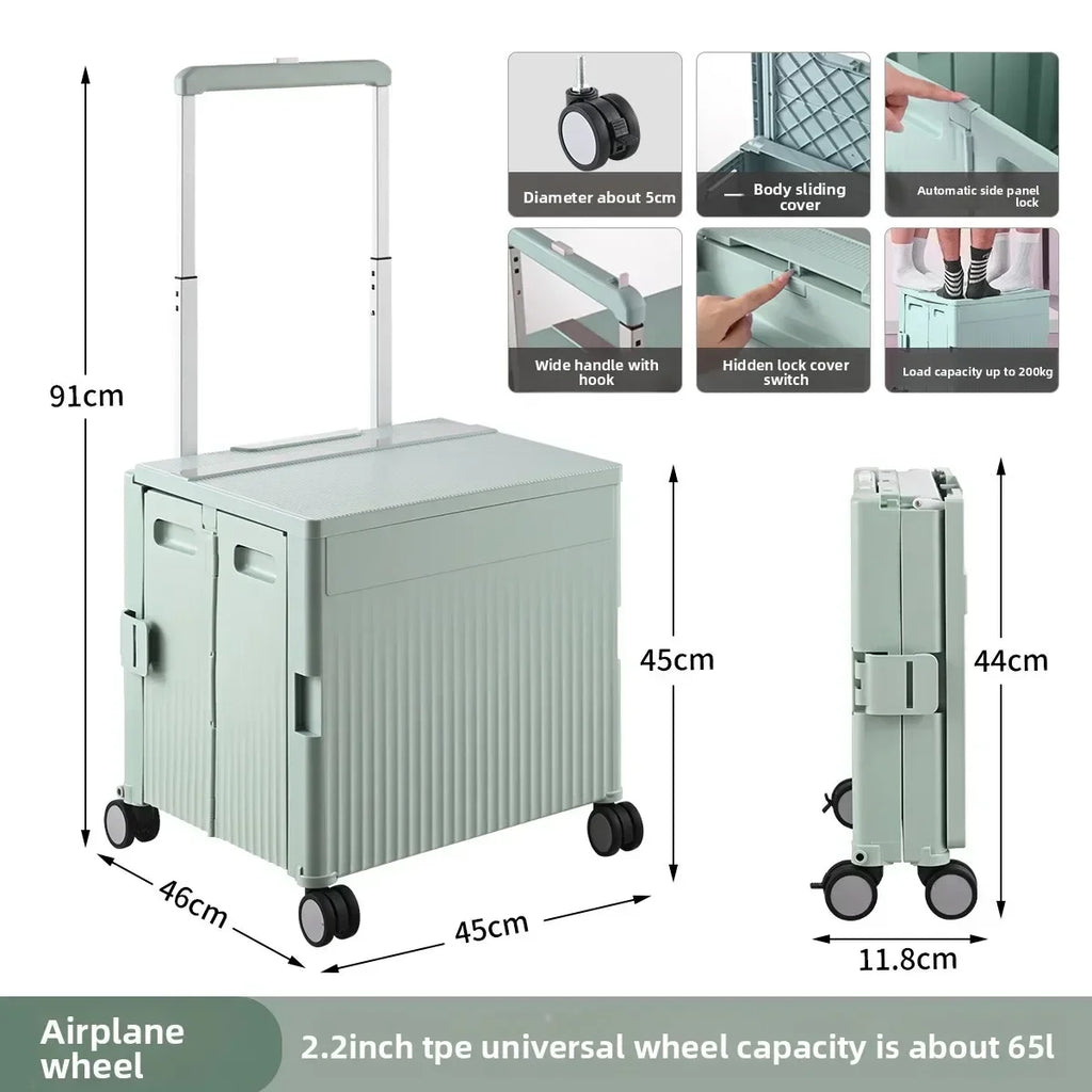 Multi-functional Shopping Cart Folding Light Carry Shopping Cart Camping Trailer Hand Pull Trolley Express Pull Goods Home Oasis Select Green-A