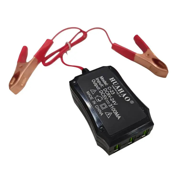 Battery Clip Charger 3 USB Ports 12V 24V Input to 5V Output Universal Charger for Cellphone Tablet Camping Oasis Select
