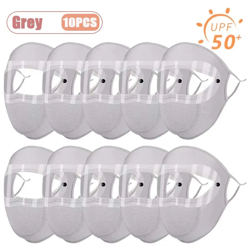 Dustproof Face Mask with Breathing Hole and Goggles Cycling Sun Protection Full Face Cover Ear Loop UV Shield for Outdoor Sports Oasis Select Grey-10PCS