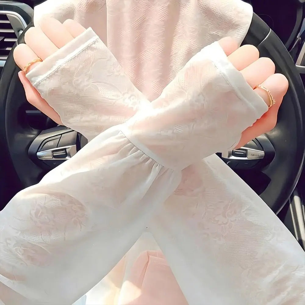 Fashion Lace Ice Silk Sleeves Long Soft Breathable Sunscreen Sleeves UV Protection Arm Glove Sleeves Women Oasis Select