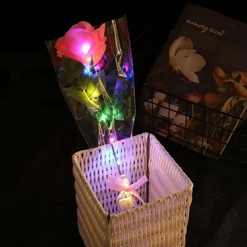 1pcs Led Light Up Glowing Roses Red Flower Bouquet Led Flash Handheld Valentine's Day Glow Party Wedding Decoration Oasis Select Pink