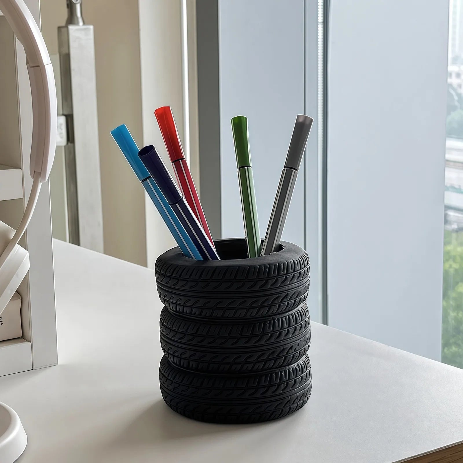 Tire Shaped Pen Holder – Unique Desk Organizer & Decor Novelty Pen Holder Oasis Select