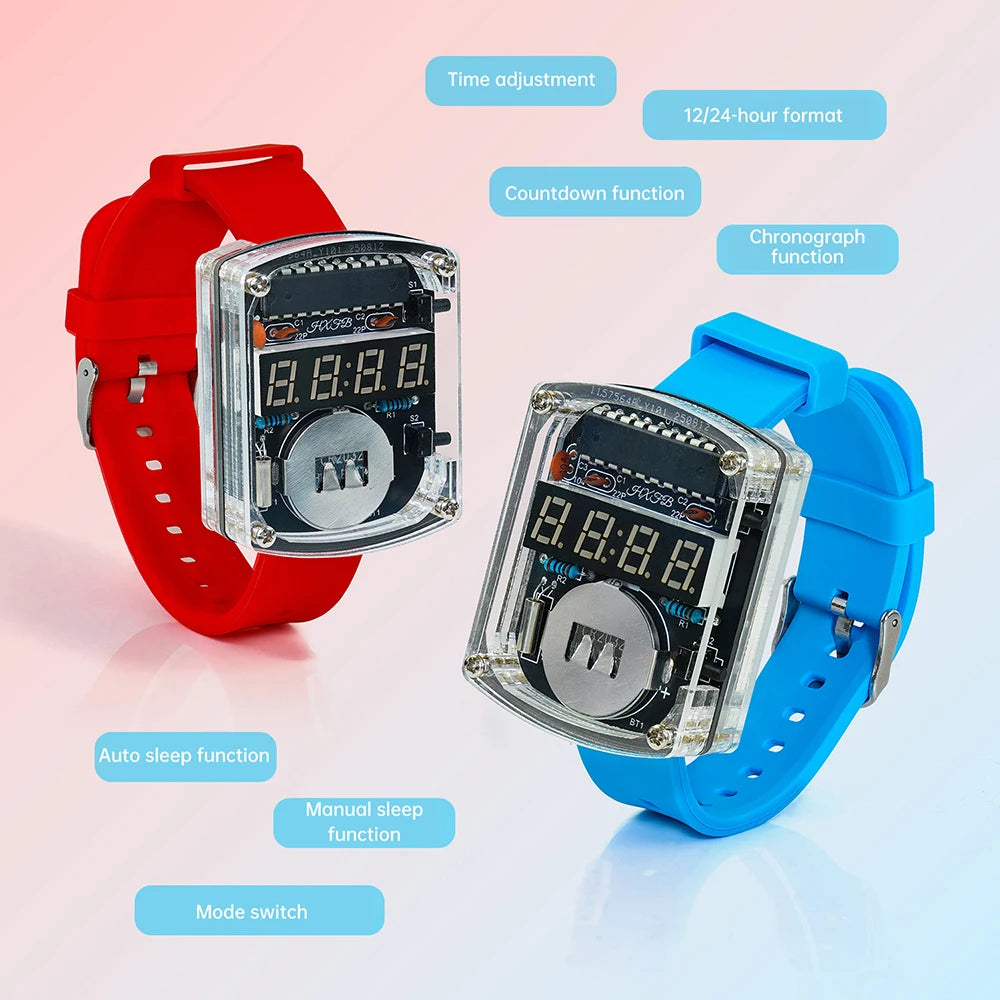 LED DIY Electronic Watch Kit Digital Tube Clock Accessories Soldering Assembly Electronic Silicone Watch Oasis Select