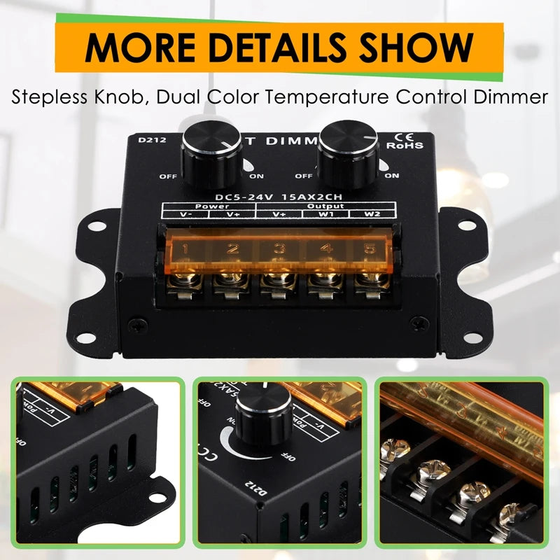 LED Controller DC 5-24V 15A Dimmerable CCT Dual Color Temperature LED Strip Controller LED Light Box Signboard Oasis Select