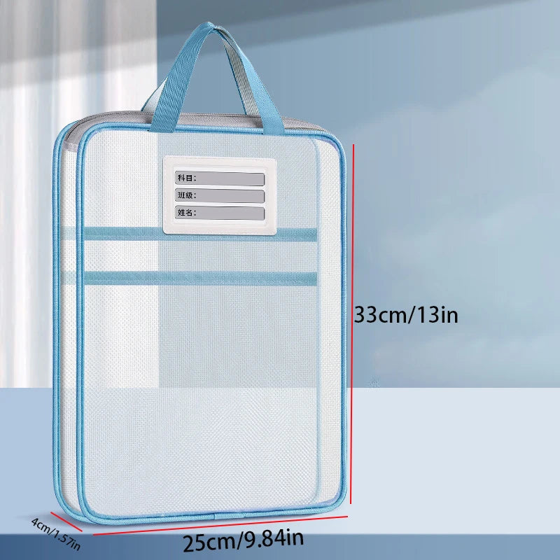 A4 Stationery Storage Bag Double-layer Mesh Zipper Bag Large Capacity Organizer Folders School Office Supplies Stationary Bag Oasis Select blue style B 31x23.5x4cm