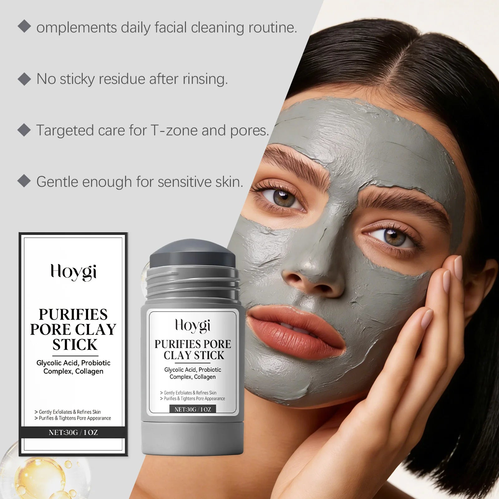 Pore Purifying Clay Mask Stick Blackhead Remover Pore Minimizing Deep Cleaning Brightening Skin Glycolic Acid Face Mask 30g Oasis Select