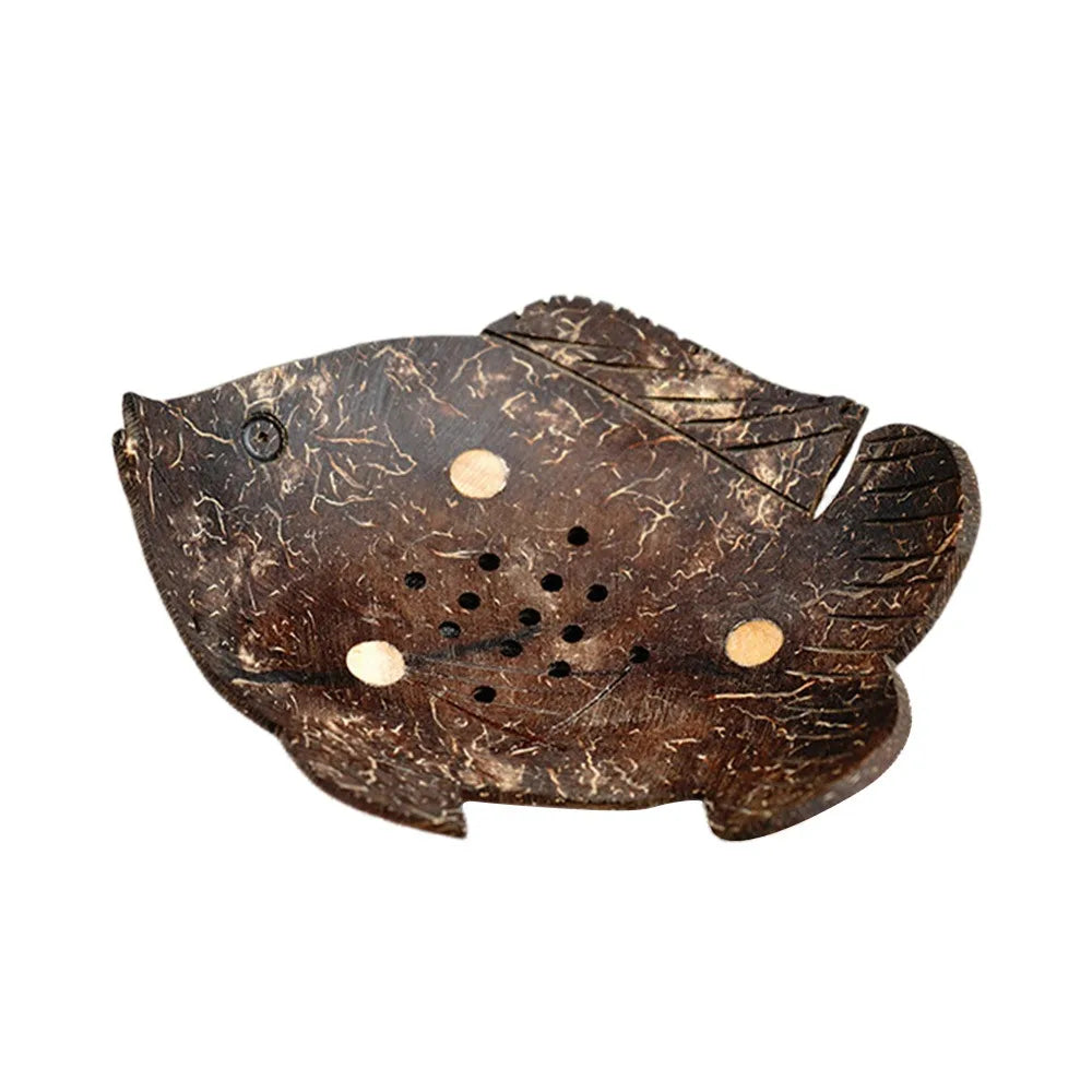 Coffee Coconut Shell Soap Holder Coconut Shell Fish Elephant Drainage Soap Dish Flower Leaf Heart Drain Tray Soap Box Oasis Select fish
