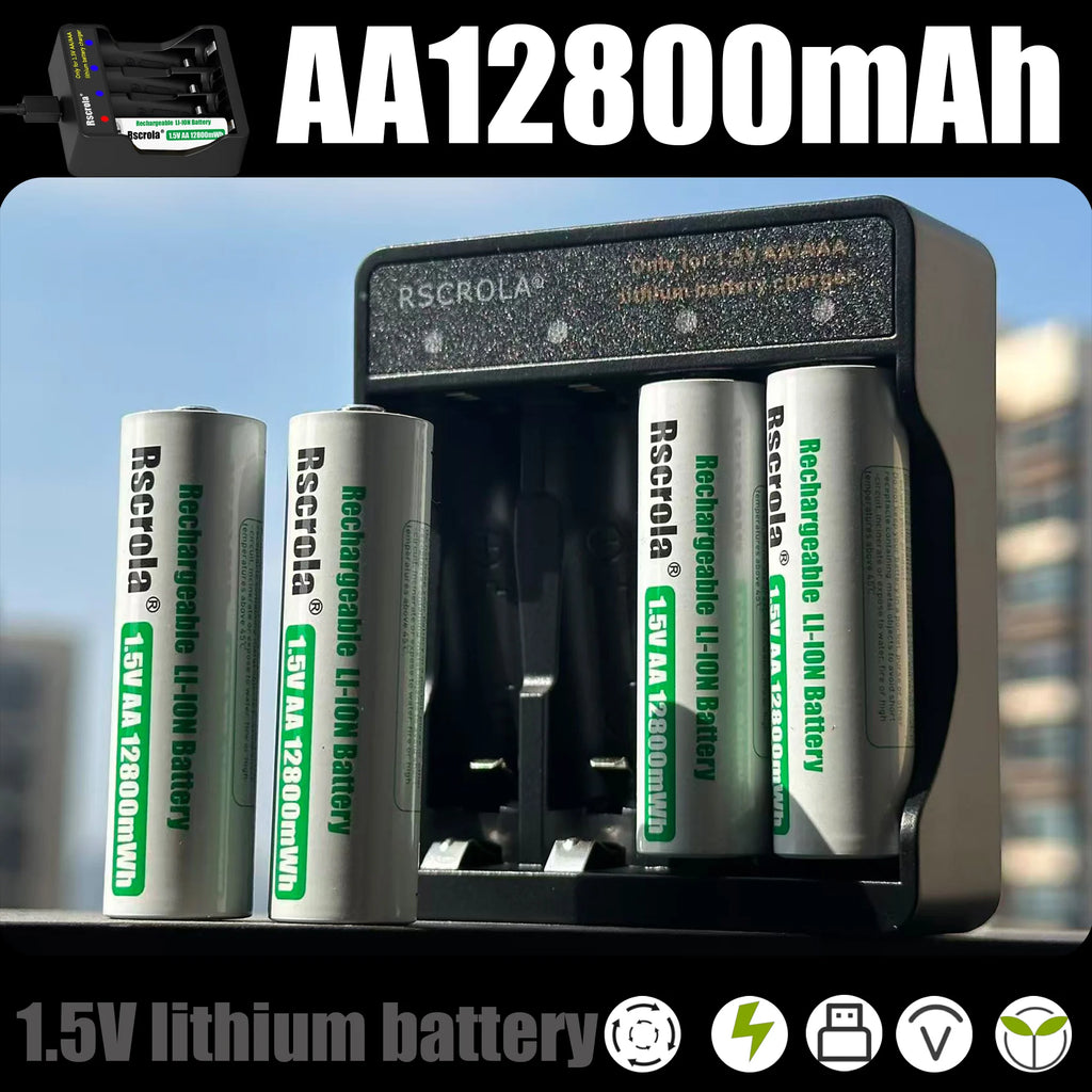 12800mWh 1.5V AA Battery Rechargeable Lithium-ion Battery AA Battery for remote control mouse fan Electric toy Oasis Select