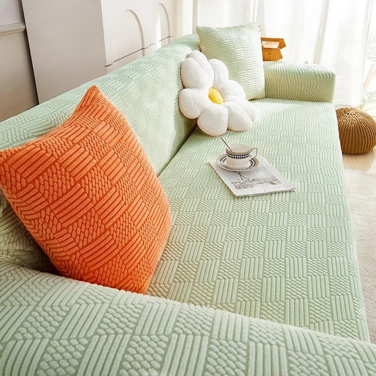 Bohemian Jacquard Velvet Sofa Cover for Autumn and Winter Thickened Plush, High-end Feel Cat Scratch-resistant Sofa Cover Oasis Select 5 people 305-360cm emerald green