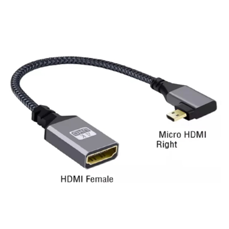 0.2m 4K 60Hz Micro HDMI to HDMI-Compatible Male To Female Extension Cable Micro HDMI 2.0 Left UP Cable for Smart Camera HDTV Oasis Select Right