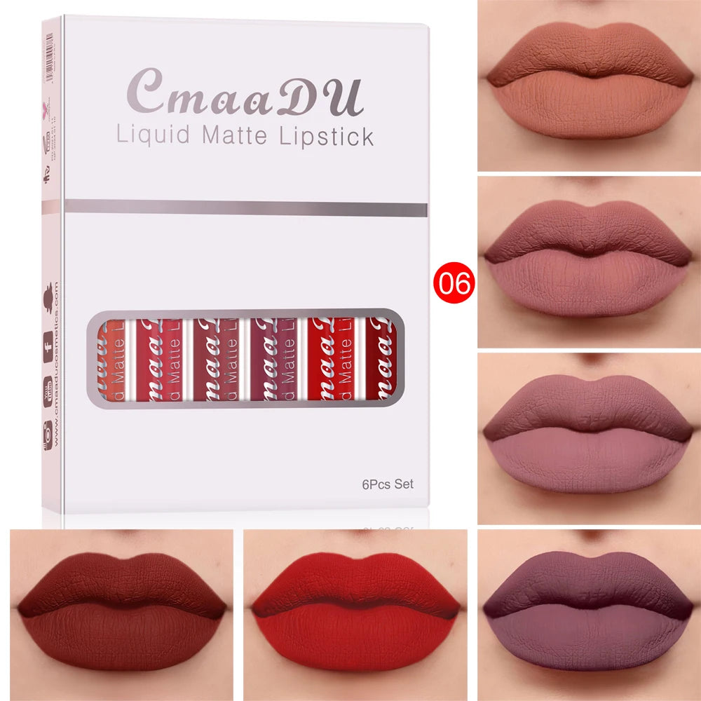 6 Pcs Matte Lipstick Lip Gloss Sets Long-Lasting Non-Fading Waterproof Non-stick Cup Exquisite Gift Everyday Holiday Universal Oasis Select 06