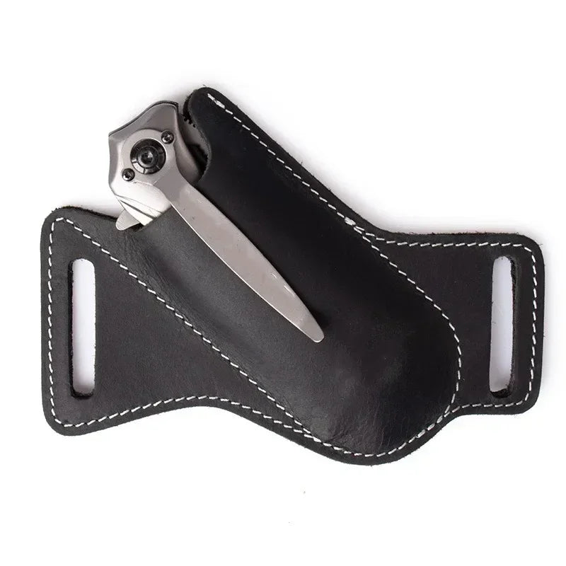 1pcs Leather Anti-scratch Storage Sheath Folding Flick Knife Waist Belt Clip Holder Pocket Knives Pack Tools for Camping Oasis Select