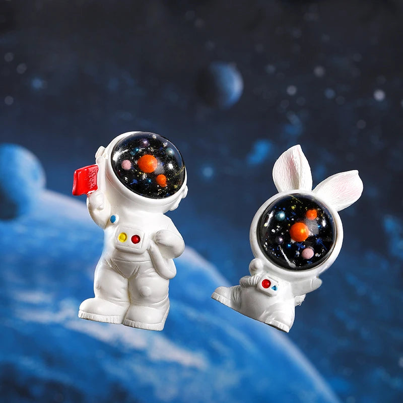 Figurines Miniature Cute Cartoon Astronauts Bunny Micro Landscape Ornaments for Home Decorations Rabbit Crafts Room Desk Decor Oasis Select