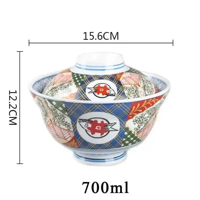6-inch Japanese Ceramic Rice Ramen Bowl Instant Noodle Soup Bowl With Lid Kitchen Tableware Supplies Oasis Select 1