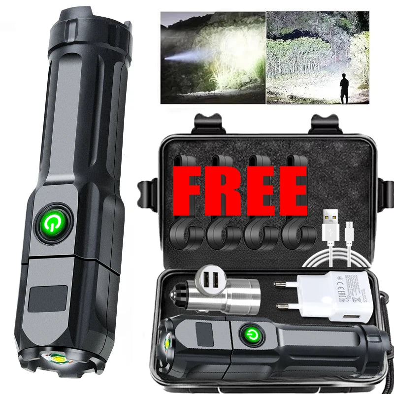 Ultra-bright LED Flashlight Rechargeable Torch Outdoor Zoomable Lantern Portable Waterproof Light for Camping Hunting Hiking Oasis Select set
