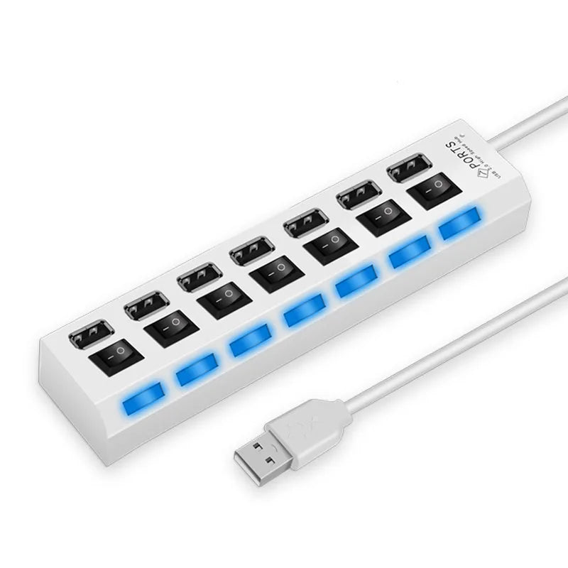 High Speed 4/7 Ports USB HUB 2.0 Adapter Expander Multi USB Splitter Multiple Extender with LED Lamp Switch for PC Laptop Oasis Select