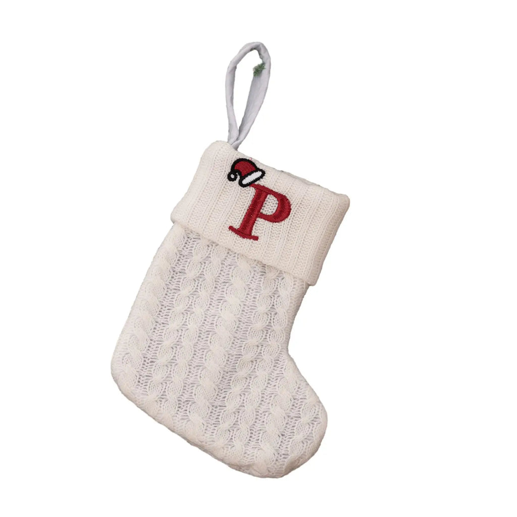 With Hanging Rope Christmas Stocking Children Candy Bag Beautiful Knitted Pendant White Snowflake Alphabet Christmas Tree Oasis Select P China Mainland
