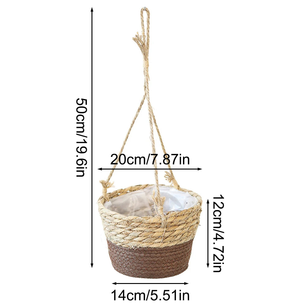 1PC Straw Hanging Basket Planter Twine Woven Flower Basket Rattan Basket Hanging Orchid Pot Pot Hanging Basin Oasis Select