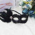 Feathers Sequins Half-Face Mask Masquerade Removable Feather Decor Venetian Mask Halloween Cosplay Party Costume Accessory Oasis Select Black
