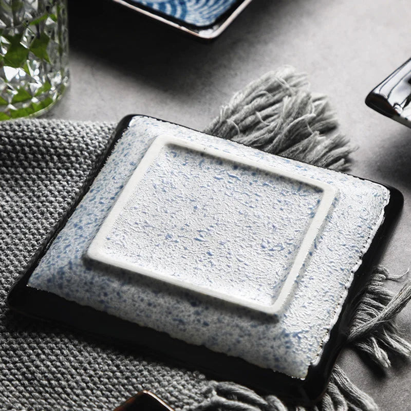 Japanese Wave Pattern Ceramic Sushi Plate Retro Steak Dish Sushi Dinner Plate Tableware Oasis Select