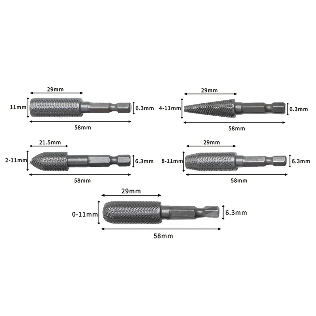 5pcs Hex Shank Rotary Steel File Drill Bits Burrs Grinding Grooved Sanding Engraving Engraving Milling Polish Tool Oasis Select