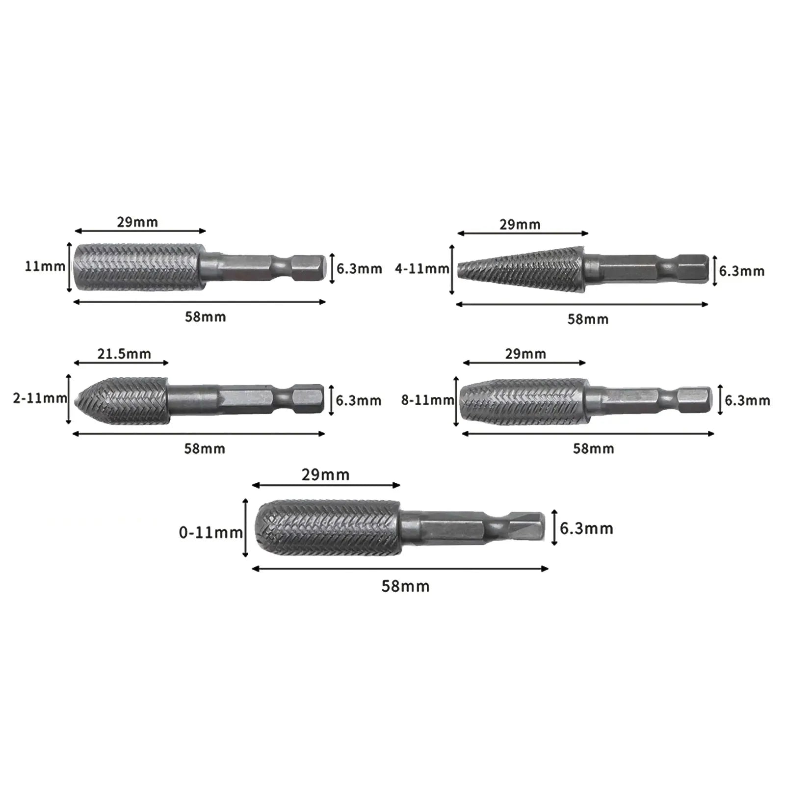 5pcs Hex Shank Rotary Steel File Drill Bits Burrs Grinding Grooved Sanding Engraving Engraving Milling Polish Tool Oasis Select