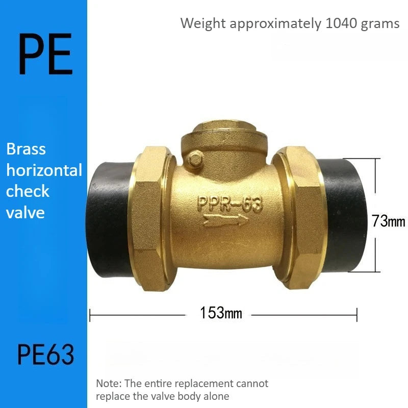 Brass PE Check Valve, One-way Valve, Double Union, Horizontal Double Connection, Horizontal/vertical, Double Hot Melt Oasis Select PE63 DN50