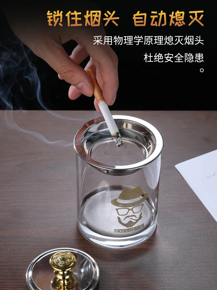 Innovative stainless steel glass ashtray with anti fly ash cover standing ashtray Oasis Select