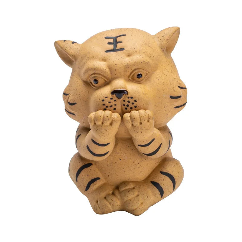 Tiger Tea Pet Creative Money Box Mascot Purple Clay Large and Small Cute Tiger Tea Pet Ornament Tea Table Decoration Oasis Select