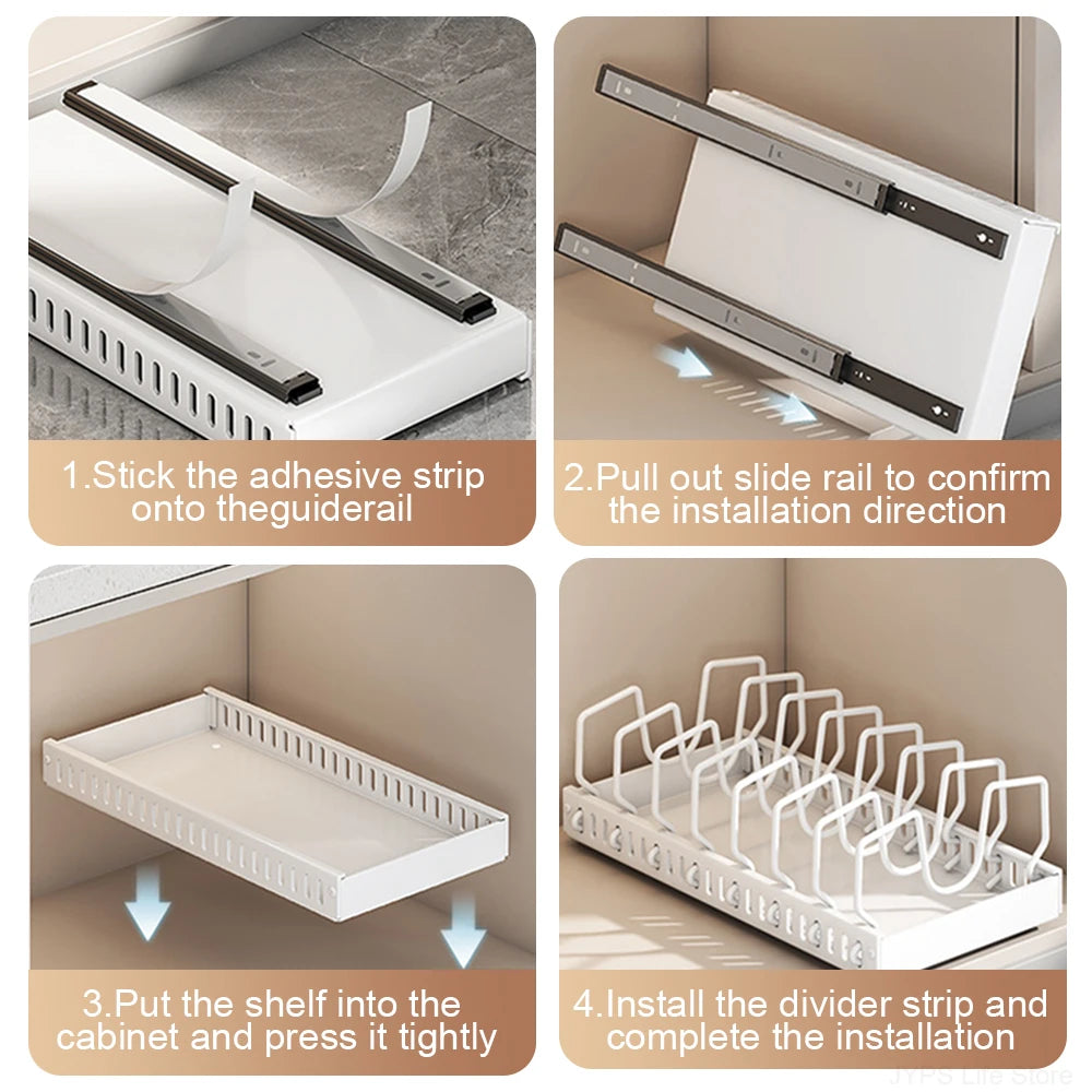 Pull out Pots and Pans Organizer Sliding Pot Lid Holder Kitchen Spice Rack Tableware Organizer Multifunctional Dish Drying Racks Oasis Select