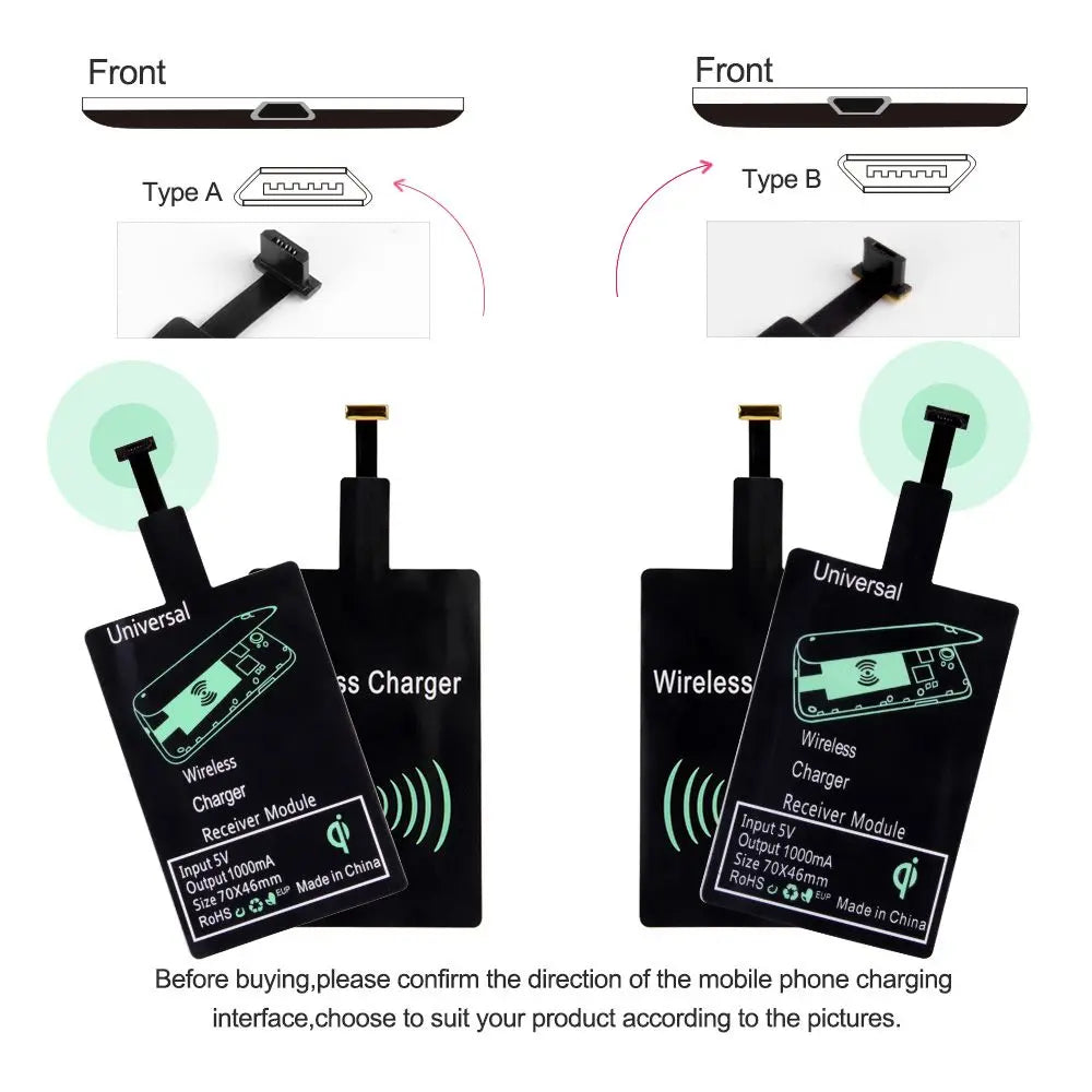 For iPhone 5 5S SE 6 6S 6Plus 7 Plus Android Type-C Adapter Qi Wireless Charging Induction Patch Charge Coil Receiver Charger Oasis Select