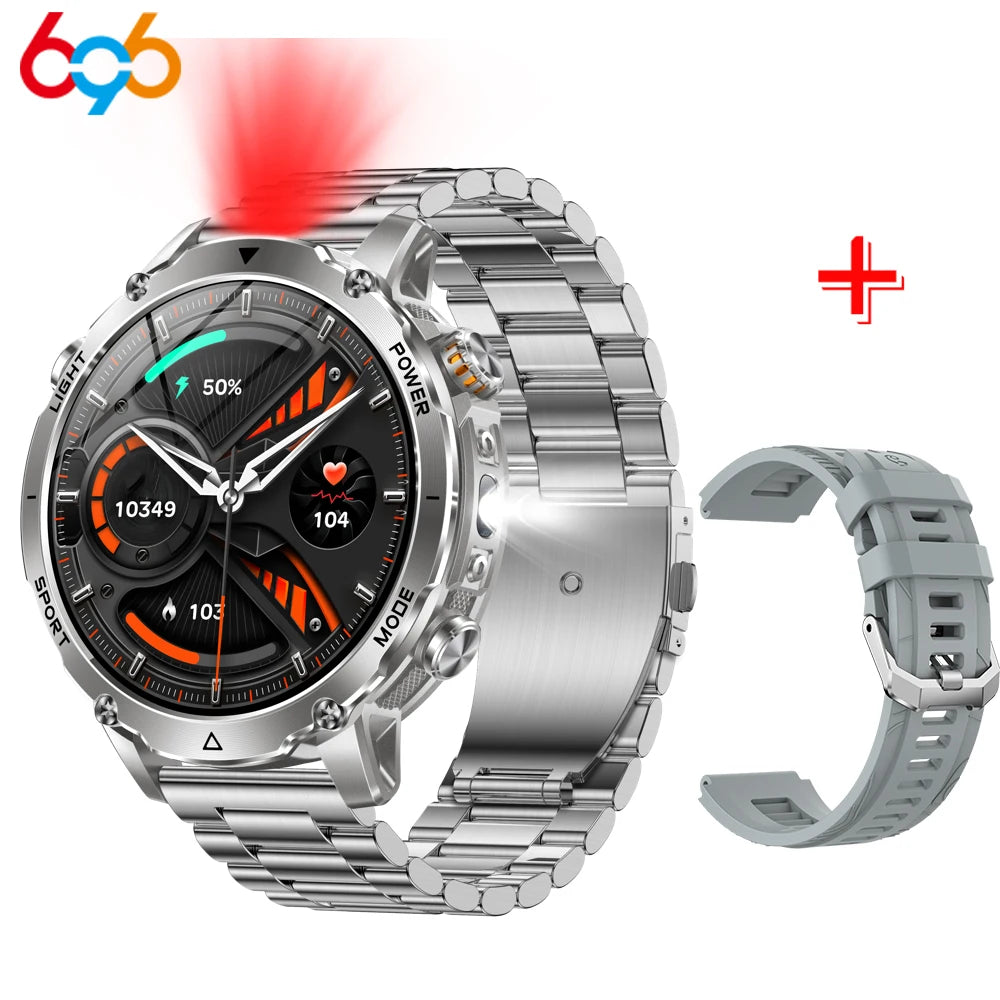 Military 1400mAh Battery Smart Watch Men Outdoor Flashlight Waterproof Heart Rate BT Call Sports Bracelet Health Smartwatch SOS Oasis Select SVGRS3M