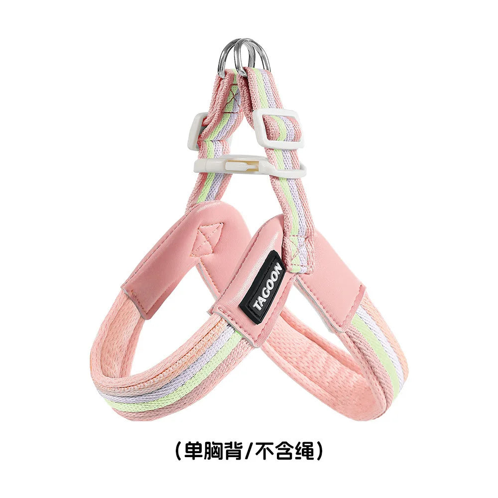 Ins Rainbow Chest and Shoulder Strap Dog Leash Breathable Small and Medium-sized Dog Bichon Hound Leash Vest Dog Collar Oasis Select Pink XS