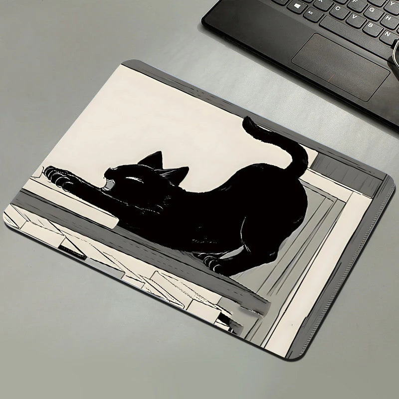Black Cat Mousepad Small Office Computer Desk Mat Table Keyboard Big Mouse Pad Laptop Cushion Non-slip Deskpad Home Decor Oasis Select A2 210MM