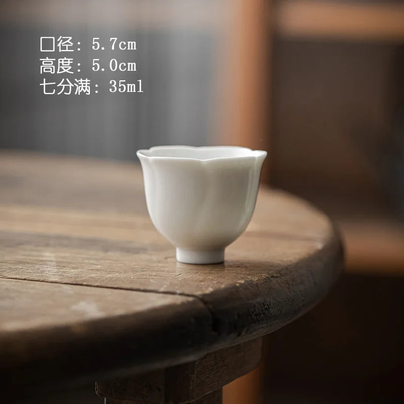 Flower Shaped Cup Ceramic Pure Color Tea Cup Tea Cup Single Cup Thin Body Household Celadon White Porcelain Tea Cup Oasis Select - Six Petal Cup