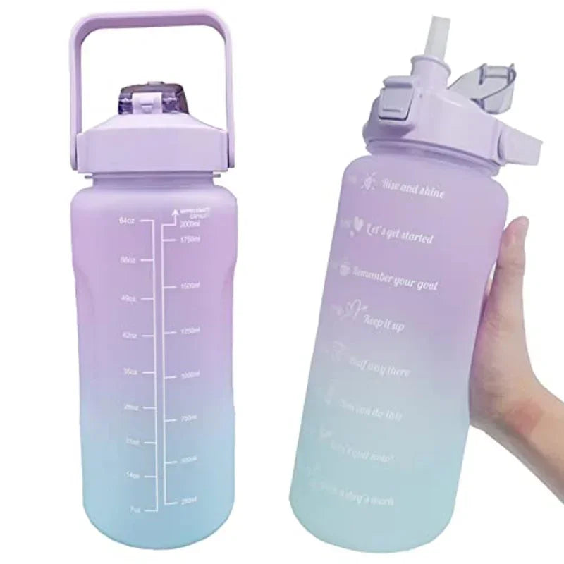 2 Liter Water Bottle with Straw Female Girls Large Portable Travel Bottles Sports Fitness Cup Summer Cold Water with Time Scale Oasis Select purple blue 2.0L