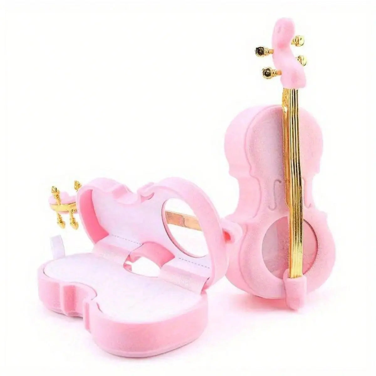 1PC Plastic Violin Design Jewelry Storage Box with Gift Packaging - Elegant Organizer for Rings, Necklaces, and Bracelets Oasis Select Pink