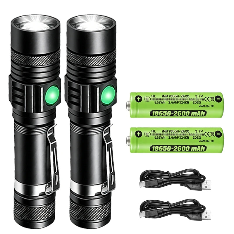 T6 LED Zoomable Rechargeable Flashlight | Headlamp & Pen Clip
