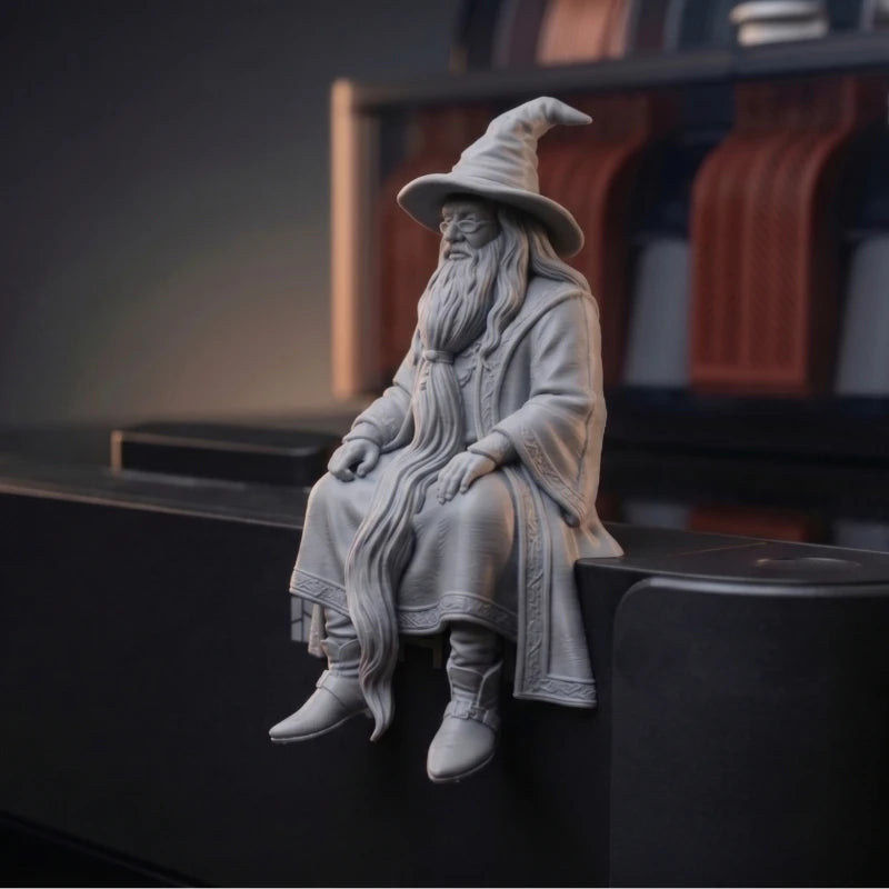 Mystery Wizard Shelf Sitter Figurine 3D Printed Sitting Posture Old Mage Statue Fantasy Desktop Decor for Bookshelf & Game Table Oasis Select