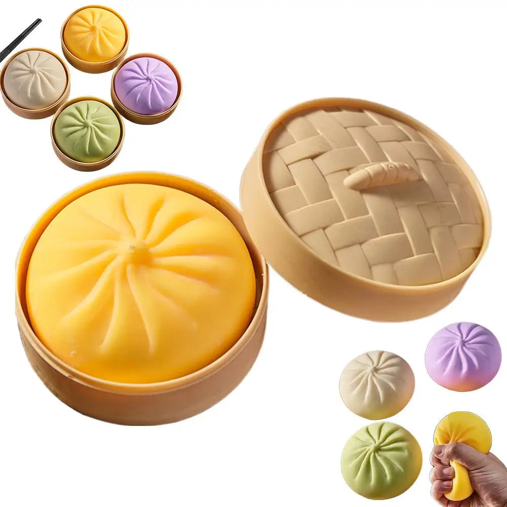 Dumpling Squishy Stress Ball – Baozi Fidget Toy with Steamer Squishy Fidget Toy Oasis Select C