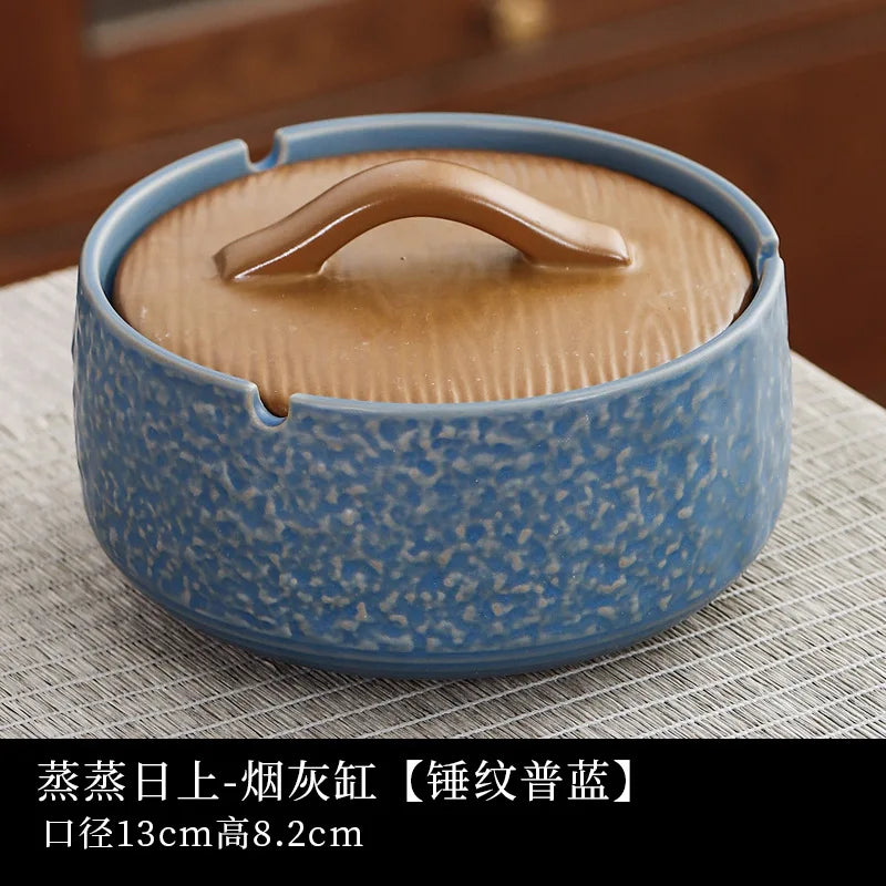 Ceramic Large Ashtray with Lid Anti-flying Dust Personalized Fashionable Household Living Room Office Retro Large Ashtray Oasis Select Ice Blue