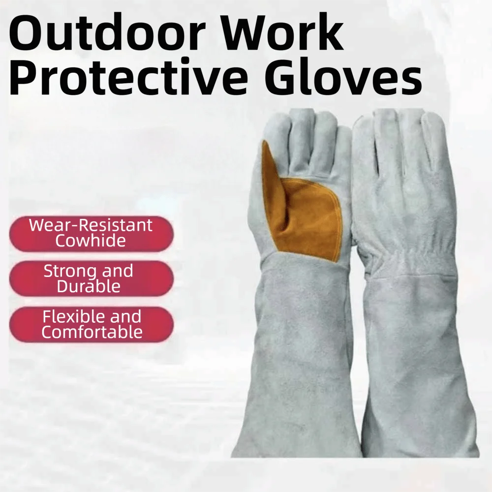 Soft Leather Heat Resistant Gloves Durable Thick Heat Insulation Welding Gloves Long Sleeve Cowhide Leather Gloves Oasis Select