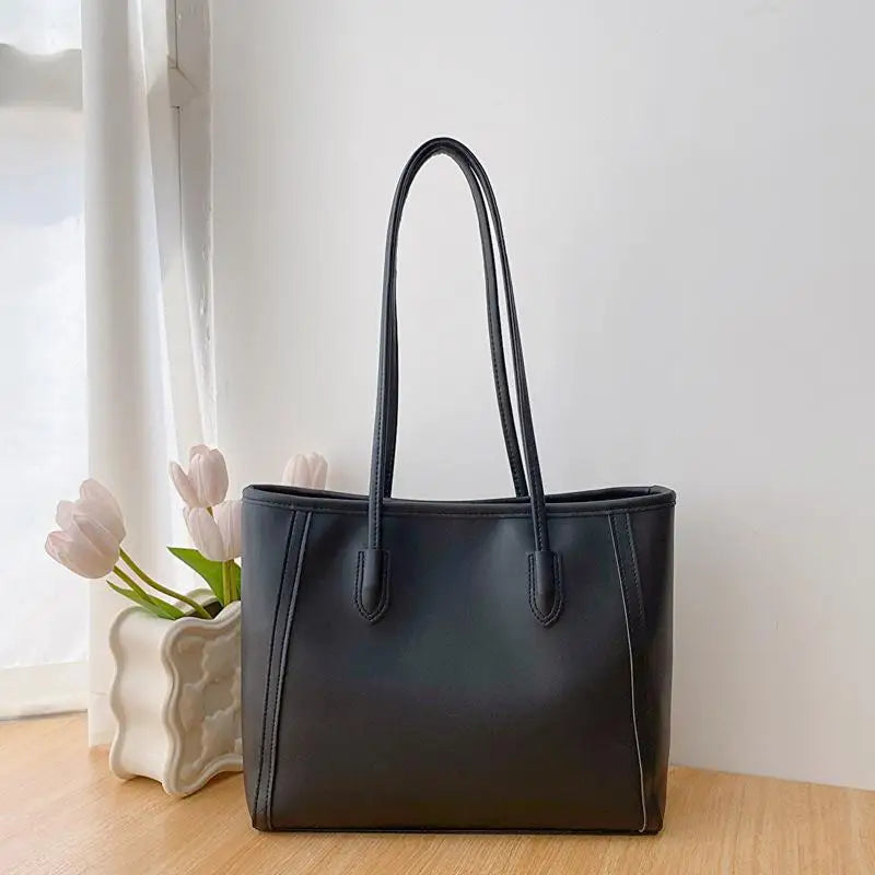 Large Capacity Women's Commuting Tote Bag PU Leather Shoulder Bag for Everyday Activities Oasis Select Black