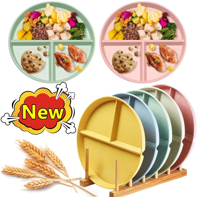 Three-Grid Eco-Friendly Wheat Straw Divided Plate Fruit Salad Food Tray Dinner Plate Compartment Plate Kitchen Dinnerware Plates Oasis Select