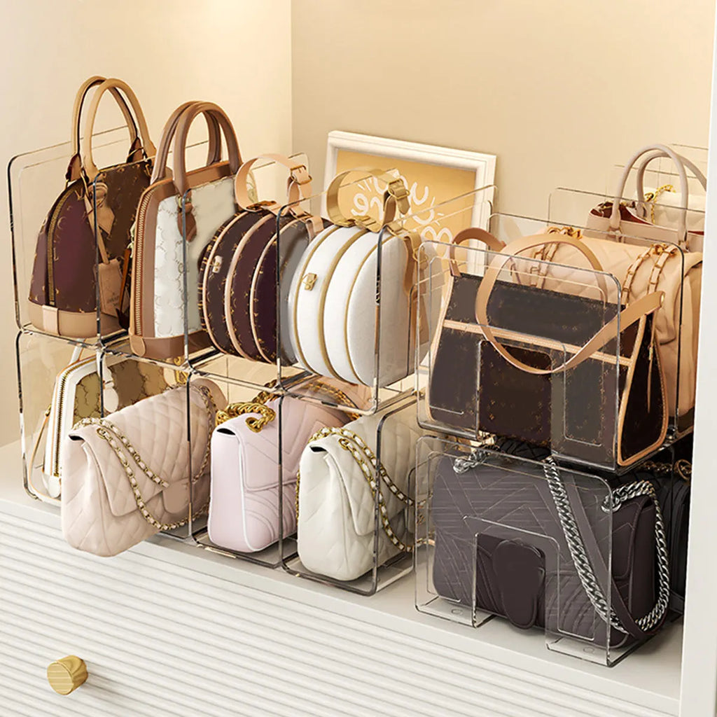 Handbag storage rack Organizer 4 Slots Transparent Closet Purse Storage rack Acrylic wardrobe Bag storage holder Purse Display Oasis Select