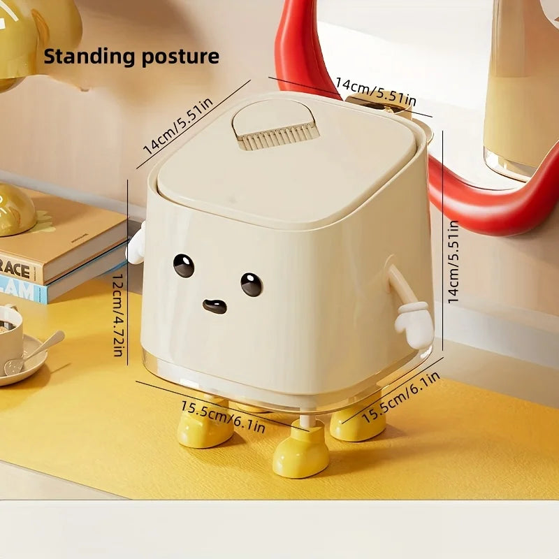 1 pc Cute Push-On Mini Trash Can with Brush, Compact Desktop Trash Can, Storage and Cleaning Function 2 in 1 Oasis Select Standing posture